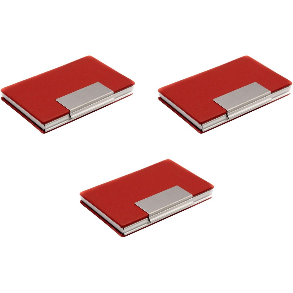 9118 Set of 3 Slim Metal Business Card Holder Unisex Case With Leatherette